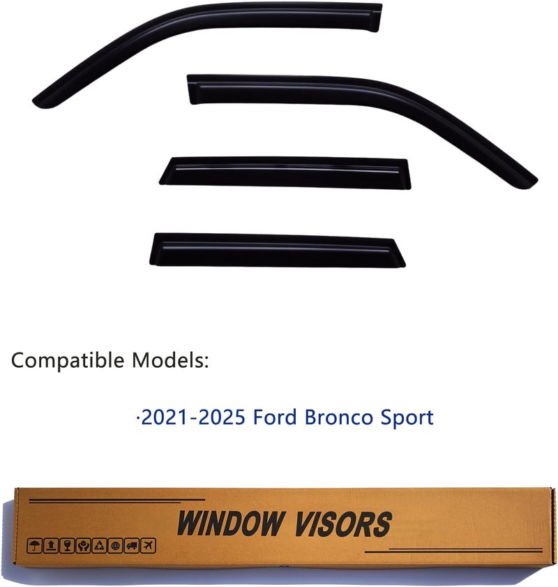 YLSCOO Window Visors Rain Guards Compatible with 2021-2025 Ford Bronco Sport, Out-Channel Side Window Wind Deflectors Vent Shades Accessories, Dark Smoke 4 Pcs, 2022 2023 2024 - Image 2